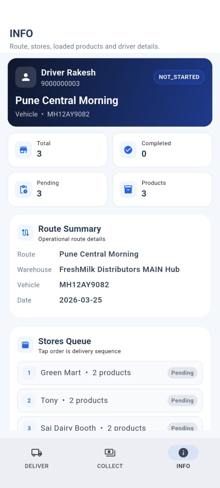 Driver app info page